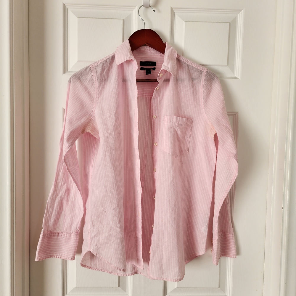 J. Crew Pink & White Stripe Button Down Shirt - Classic Preppy & Chic!